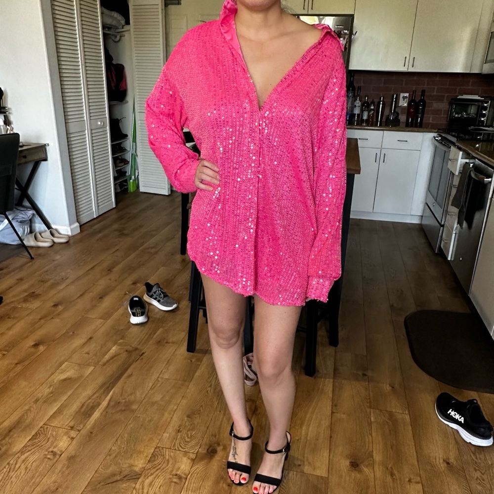 COPY - IBIZA SEQUIN SHIRT DRESS - SLA THE LABEL - Sz XSmall